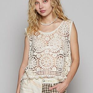 POL One Size Cotton Crochet Lace Tank Top Boho Beach